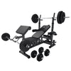 Reguliuojamas sunkumų kilnojimo suolas + 100 kg štangos rinkinys, Black Edition
