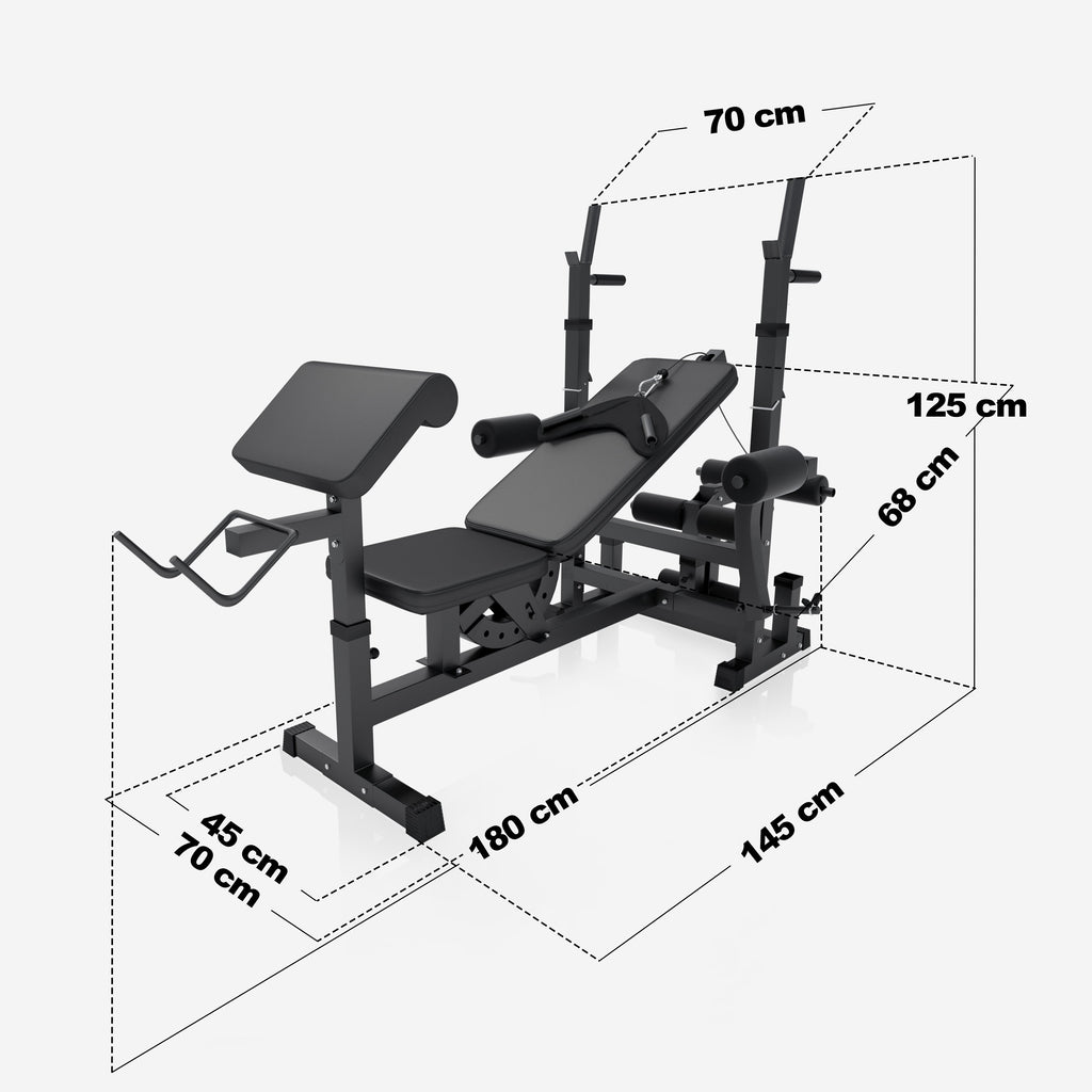 Reguliuojamas sunkumų kilnojimo suolas + 100 kg štangos rinkinys, Black Edition