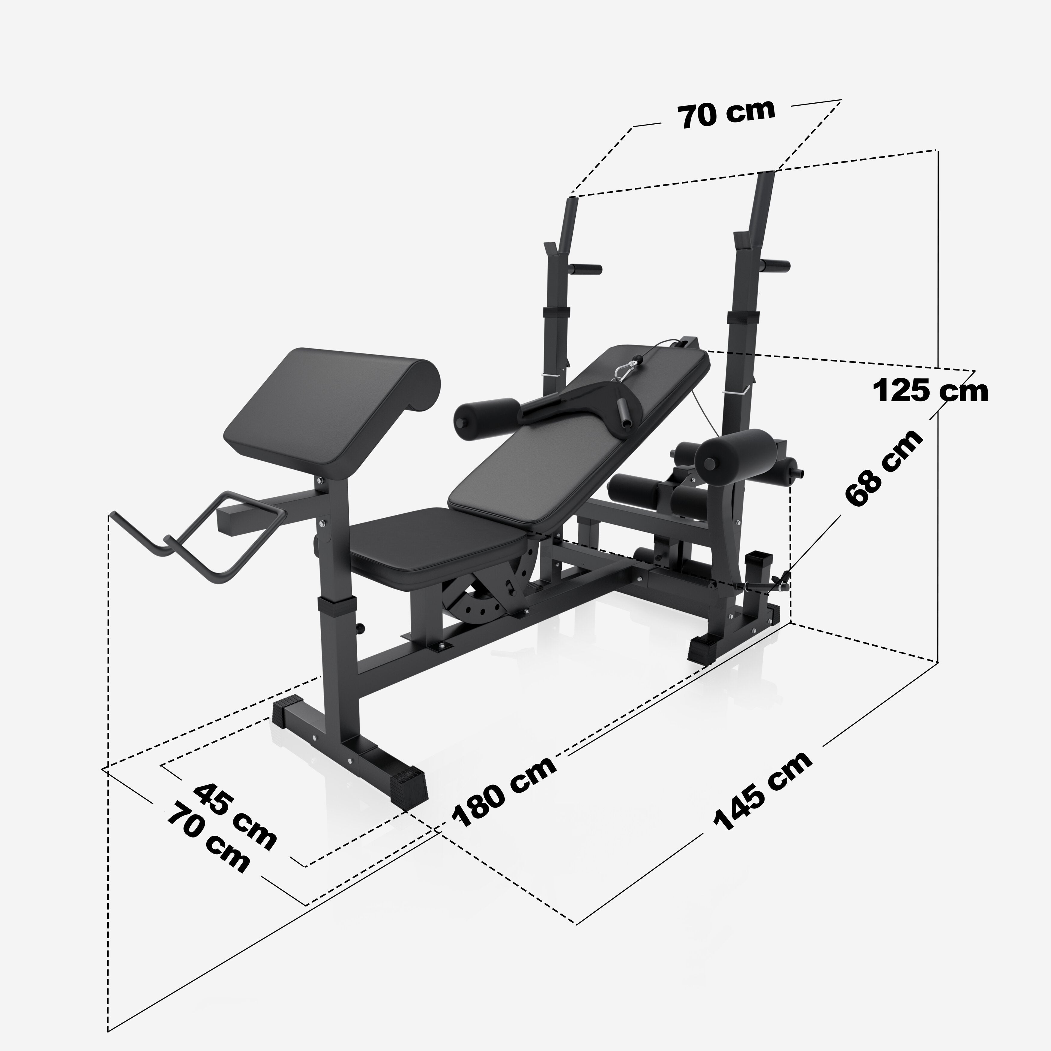 Reguliuojamas sunkumų kilnojimo suolas + 100 kg štangos rinkinys, Black Edition