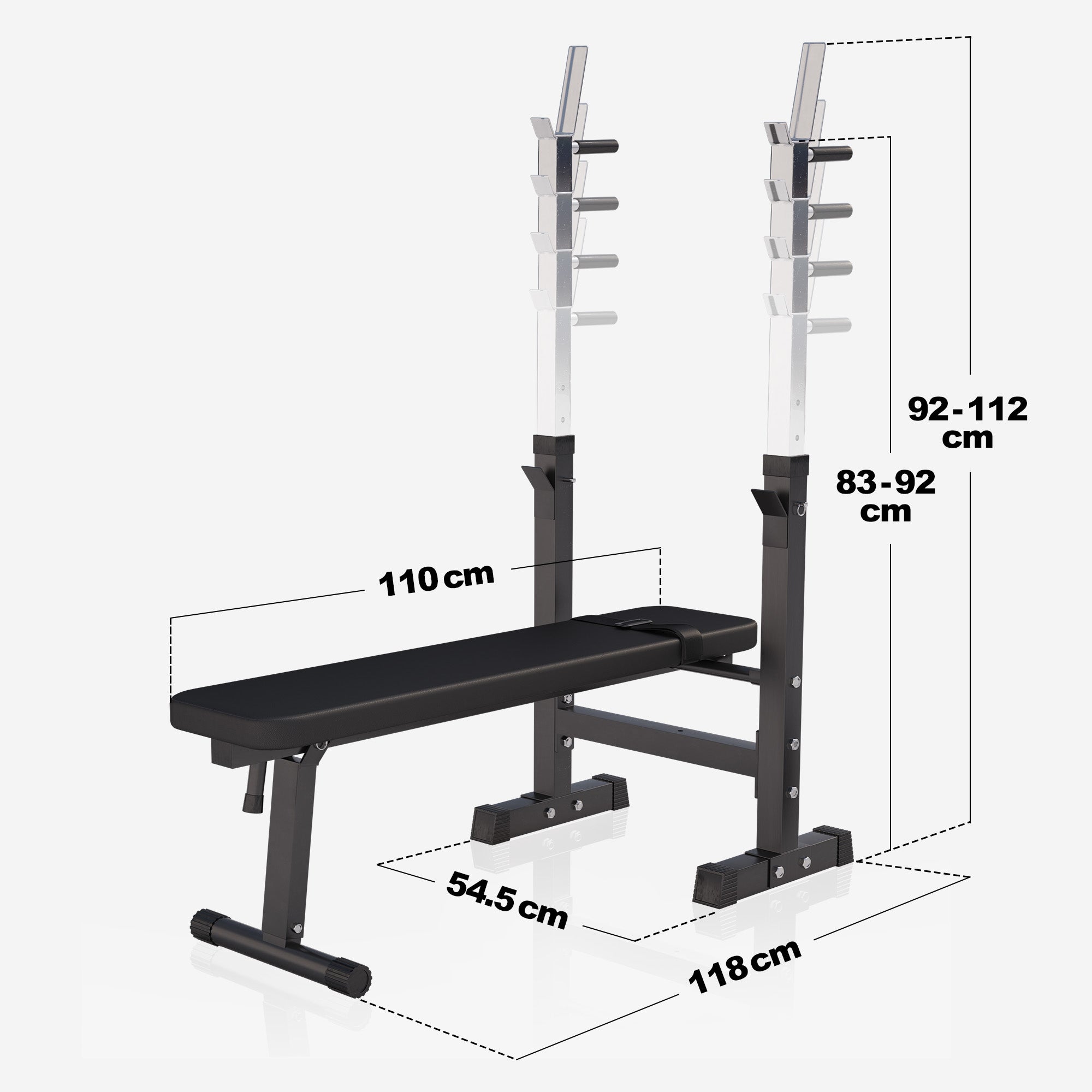 Reguliuojamas svorių kilnojimo suoliukas ir štangos komplektas 100 kg