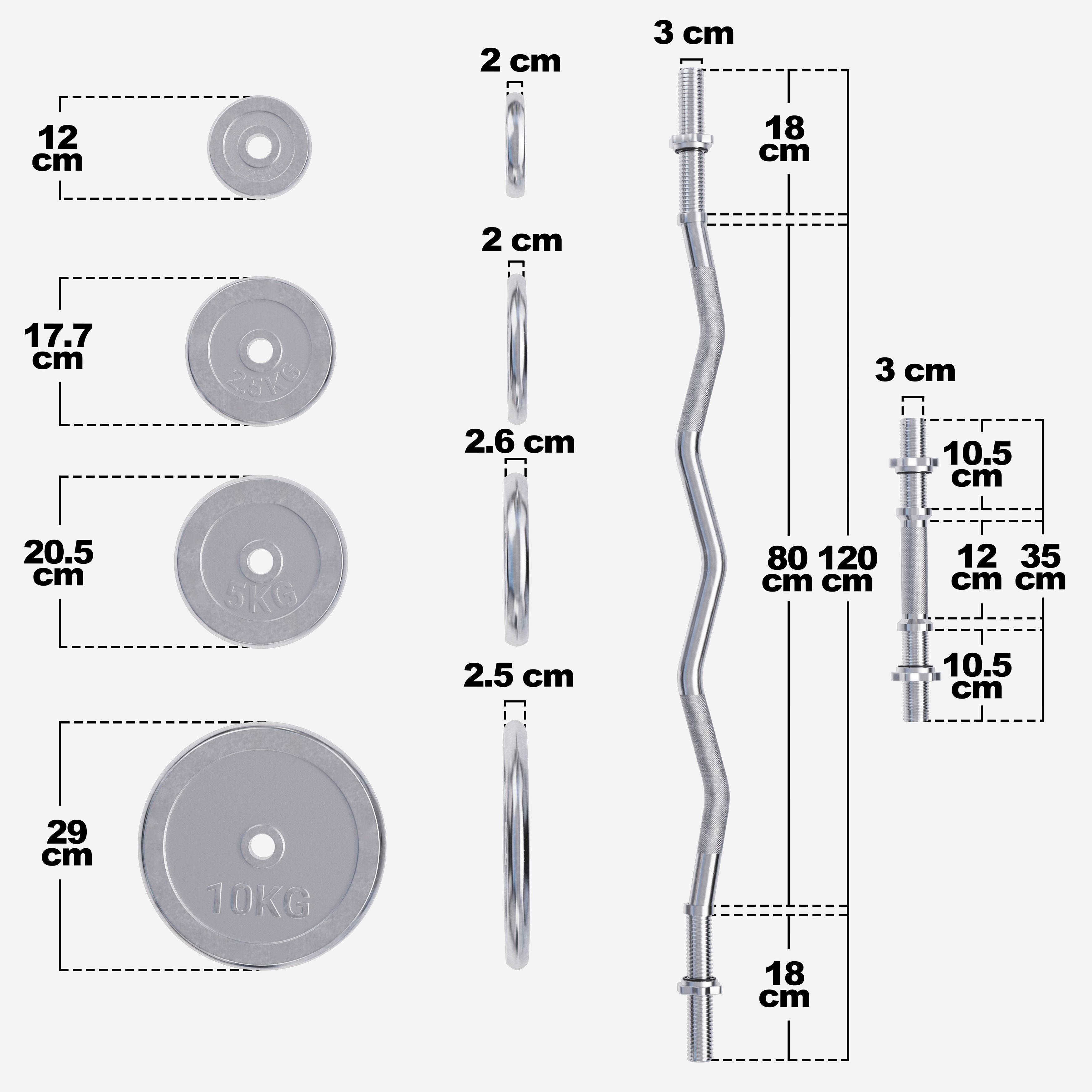 Chromuotas štangos rinkinys 70 kg su EZ grifu