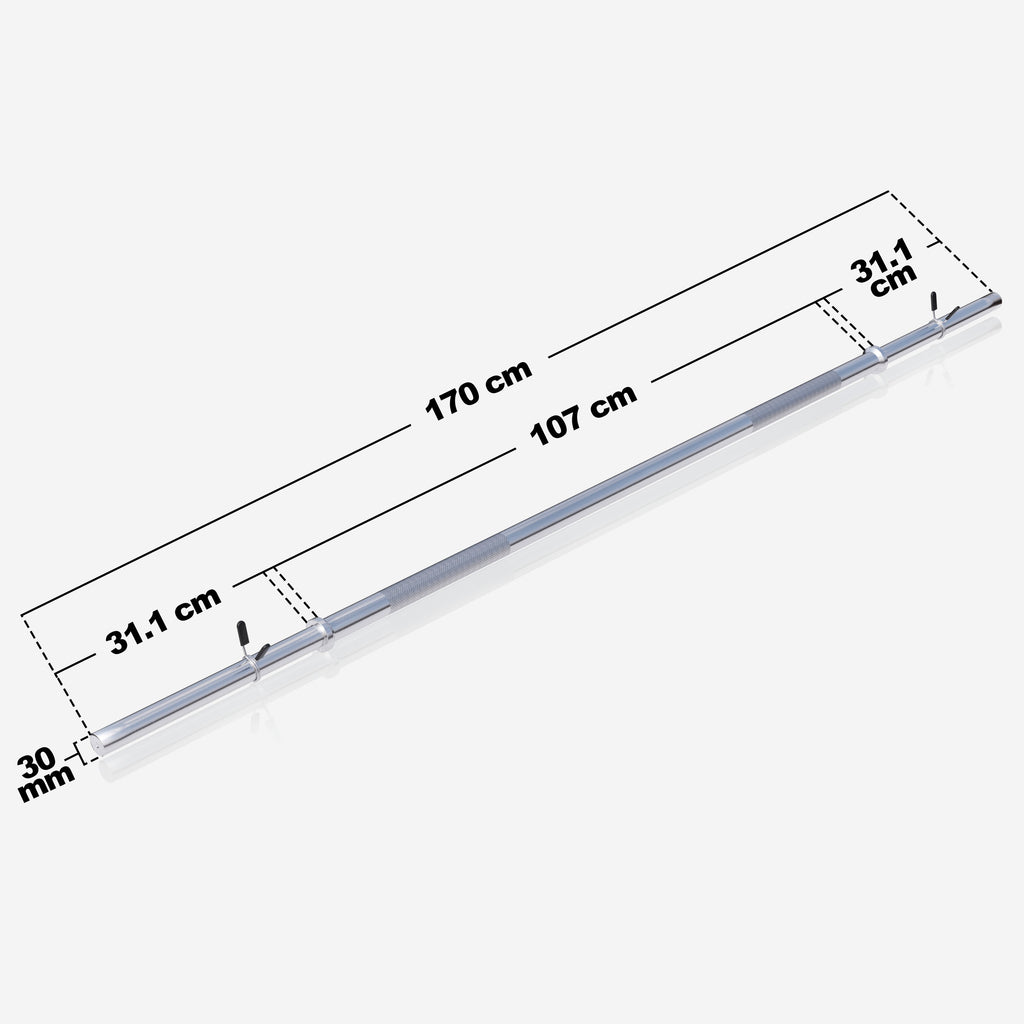 10 kg tiesi štanga 170 cm, su spyruokliniais užraktais, 30 mm