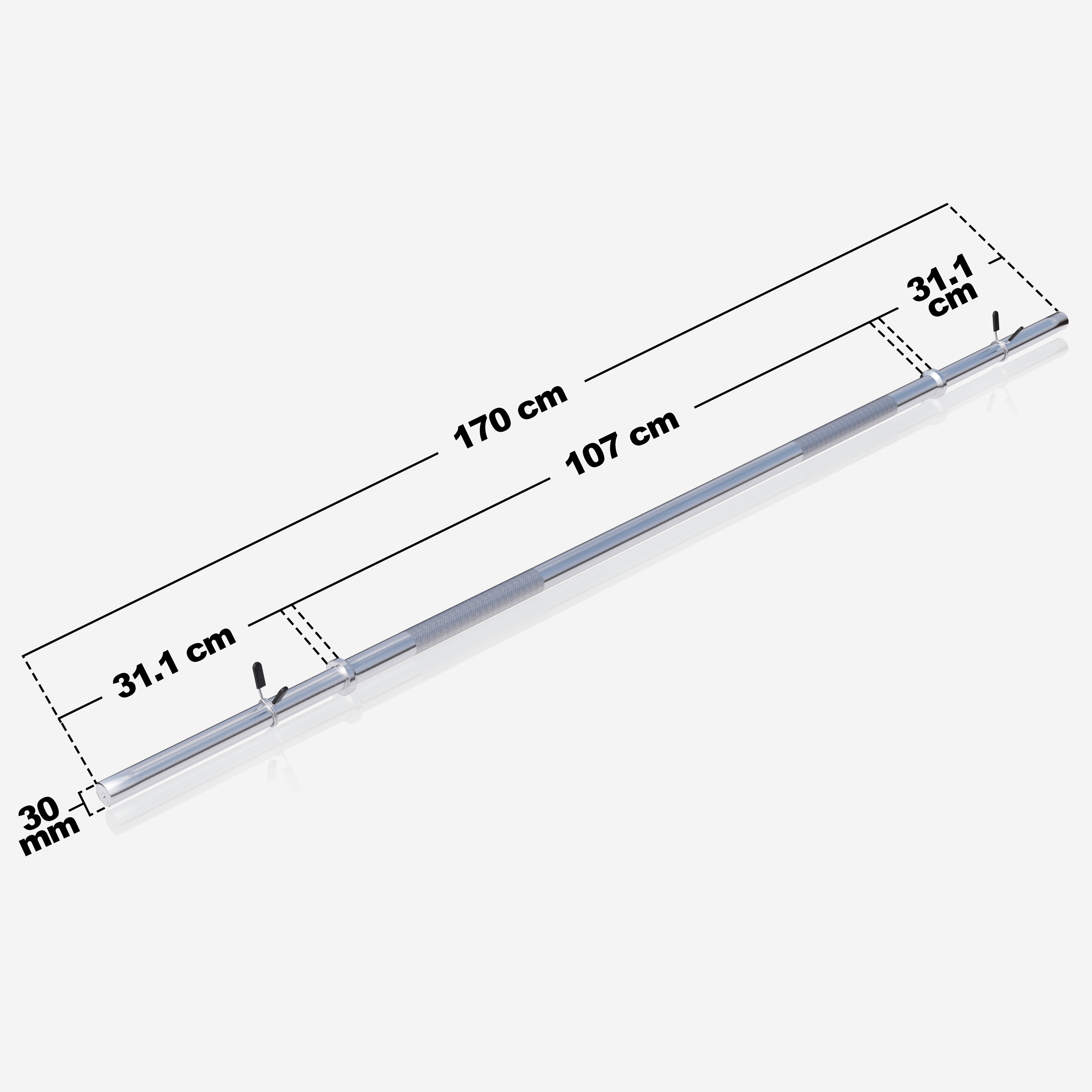 10 kg tiesi štanga 170 cm, su spyruokliniais užraktais, 30 mm
