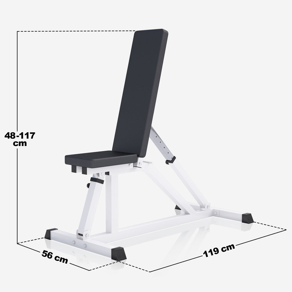 Reguliuojamas nuožulnus suoliukas max 200 kg, baltas