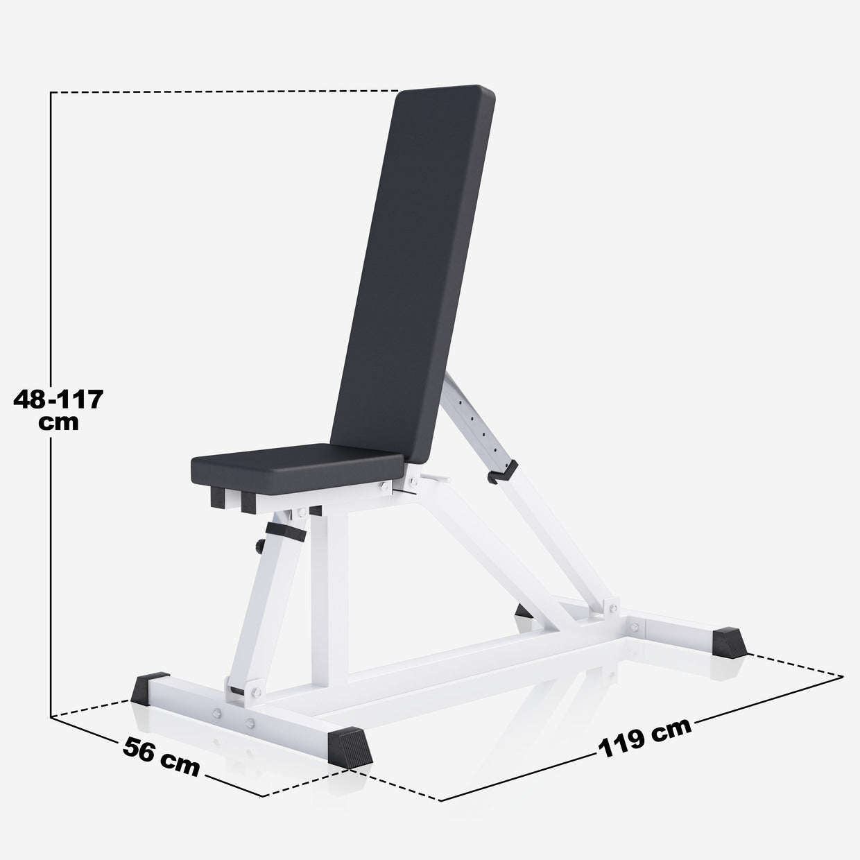 Reguliuojamas nuožulnus suoliukas max 200 kg, baltas