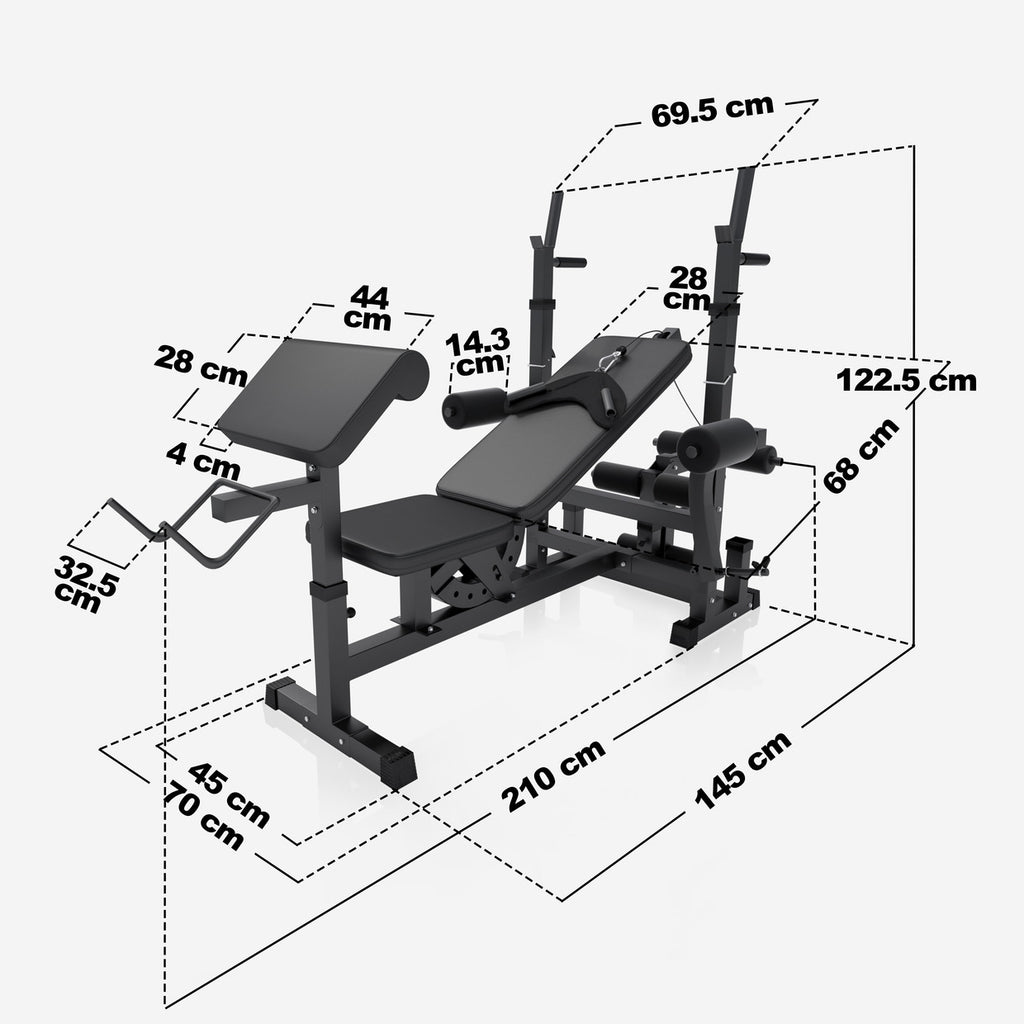 Reguliuojamas daugiafunkcis suoliukas max 280 kg, Black Edition
