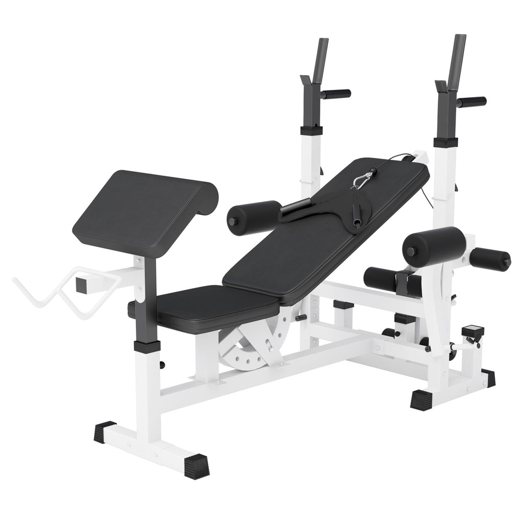 Reguliuojamas daugiafunkcis suoliukas max 280 kg, baltas