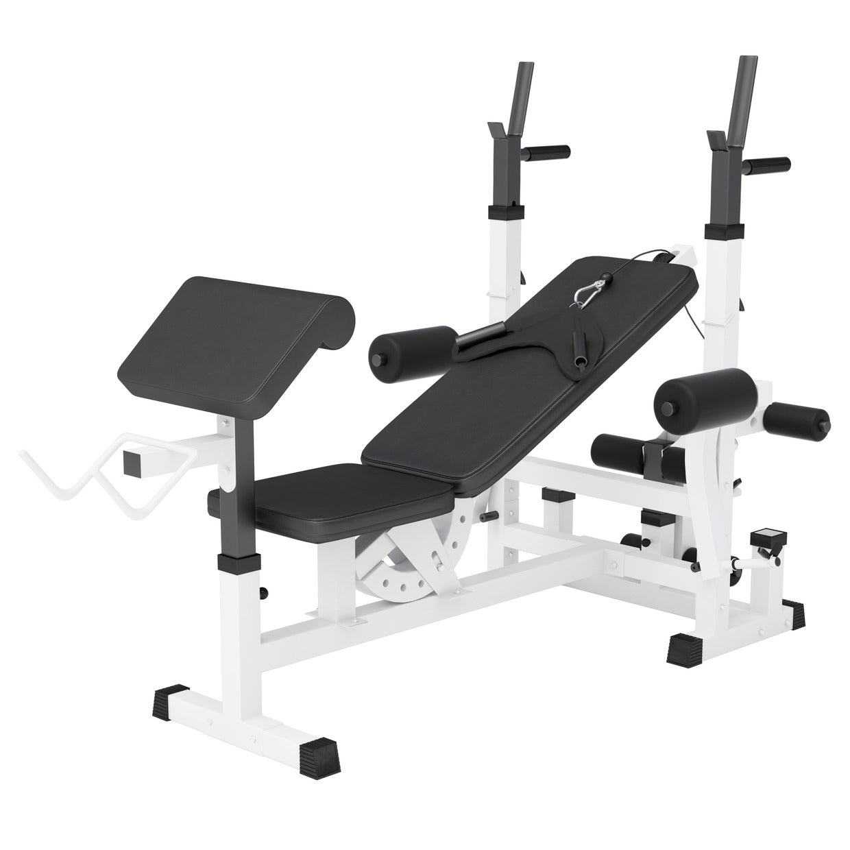 Reguliuojamas daugiafunkcis suoliukas max 280 kg, baltas
