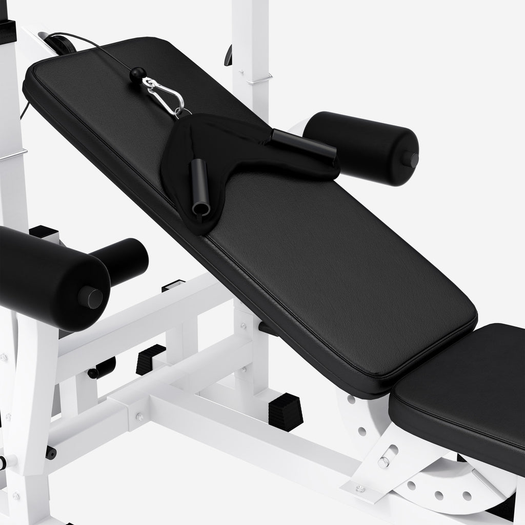 Reguliuojamas daugiafunkcis suoliukas max 280 kg, baltas