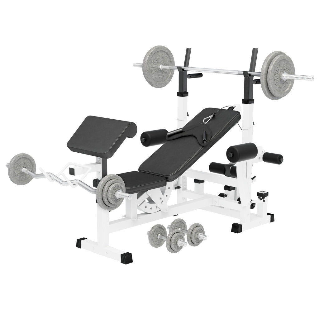 Reguliuojamas svorių kilnojimo suoliukas + štangos rinkinys 108 kg