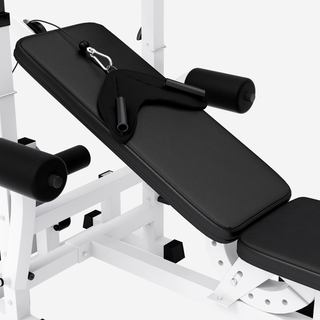 Reguliuojamas svorių kilnojimo suoliukas + štangos rinkinys 108 kg