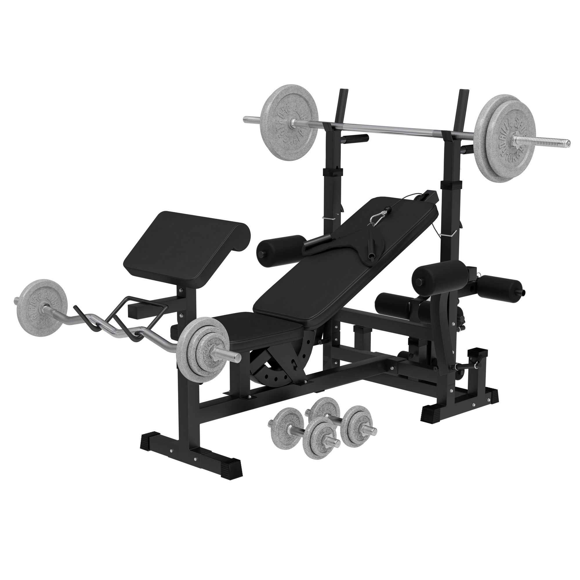 Daugiafunkcė treniruočių stotis + štangos rinkinys 108 kg