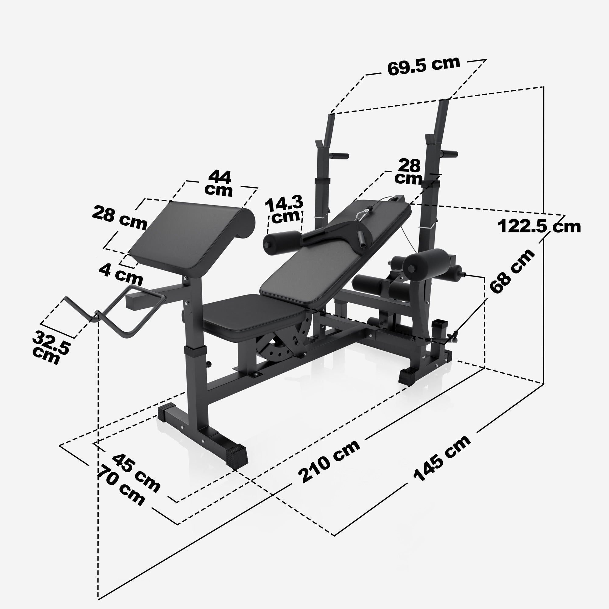 Daugiafunkcė treniruočių stotis + štangos rinkinys 108 kg