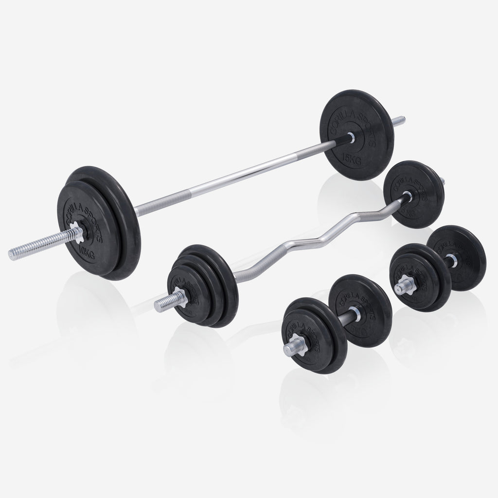 Universalus sunkumų kilnojimo suolas + 108 kg štangos rinkinys