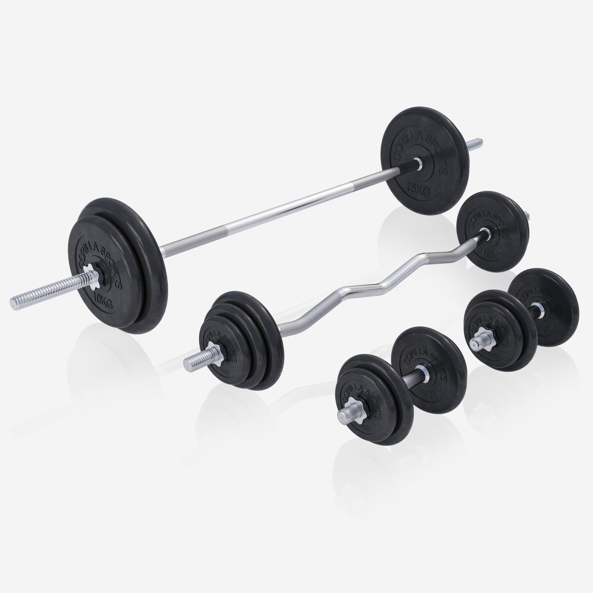 Universalus sunkumų kilnojimo suolas + 108 kg štangos rinkinys