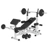 Universalus sunkumų kilnojimo suolas + 108 kg štangos rinkinys