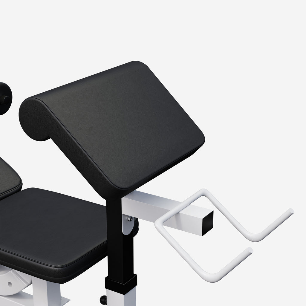 Universalus svorių suoliukas + štangos rinkinys 108 kg