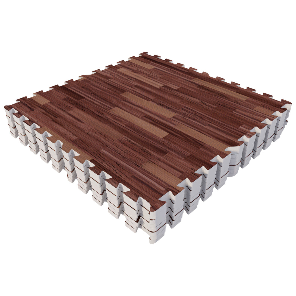 Treniruočių kilimėlis iš 8 dalių 60 x 60 cm, tamsaus medžio raštas