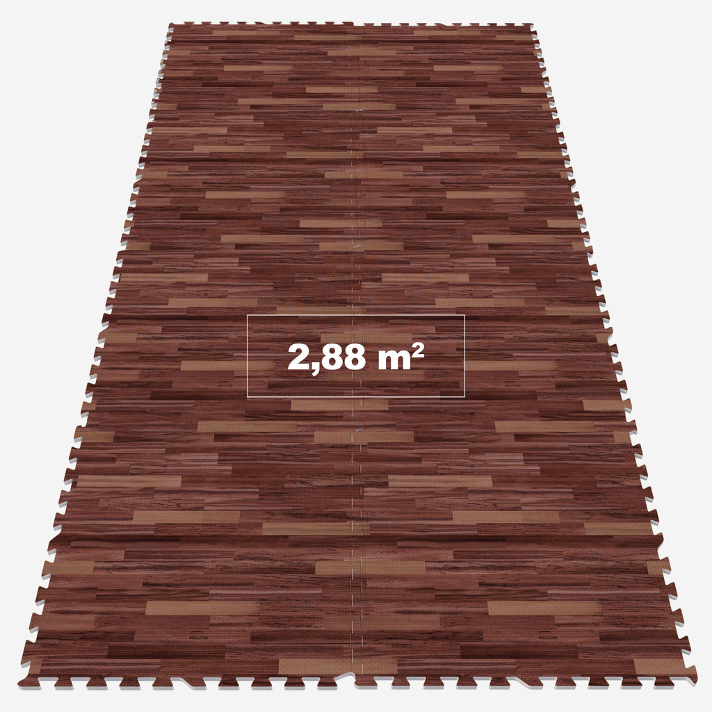 Treniruočių kilimėlis iš 8 dalių 60 x 60 cm, tamsaus medžio raštas