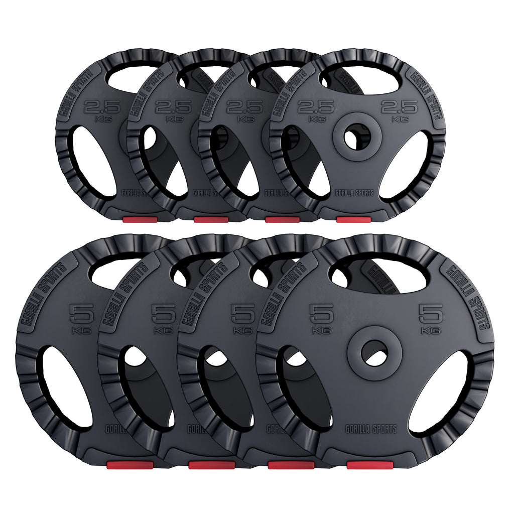Viniliniai svorių diskai su rankenomis 4 x 2,5 kg + 4 x 5 kg