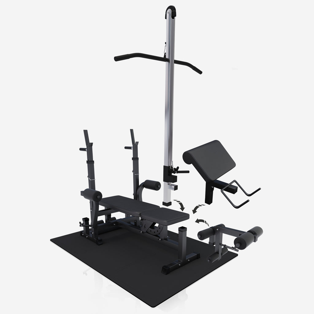 Universali namų treniruočių stotis su 100 kg svorių rinkiniu