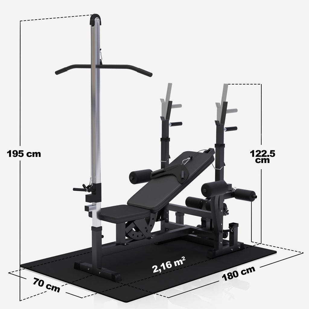 Universali namų treniruočių stotis su 100 kg svorių rinkiniu