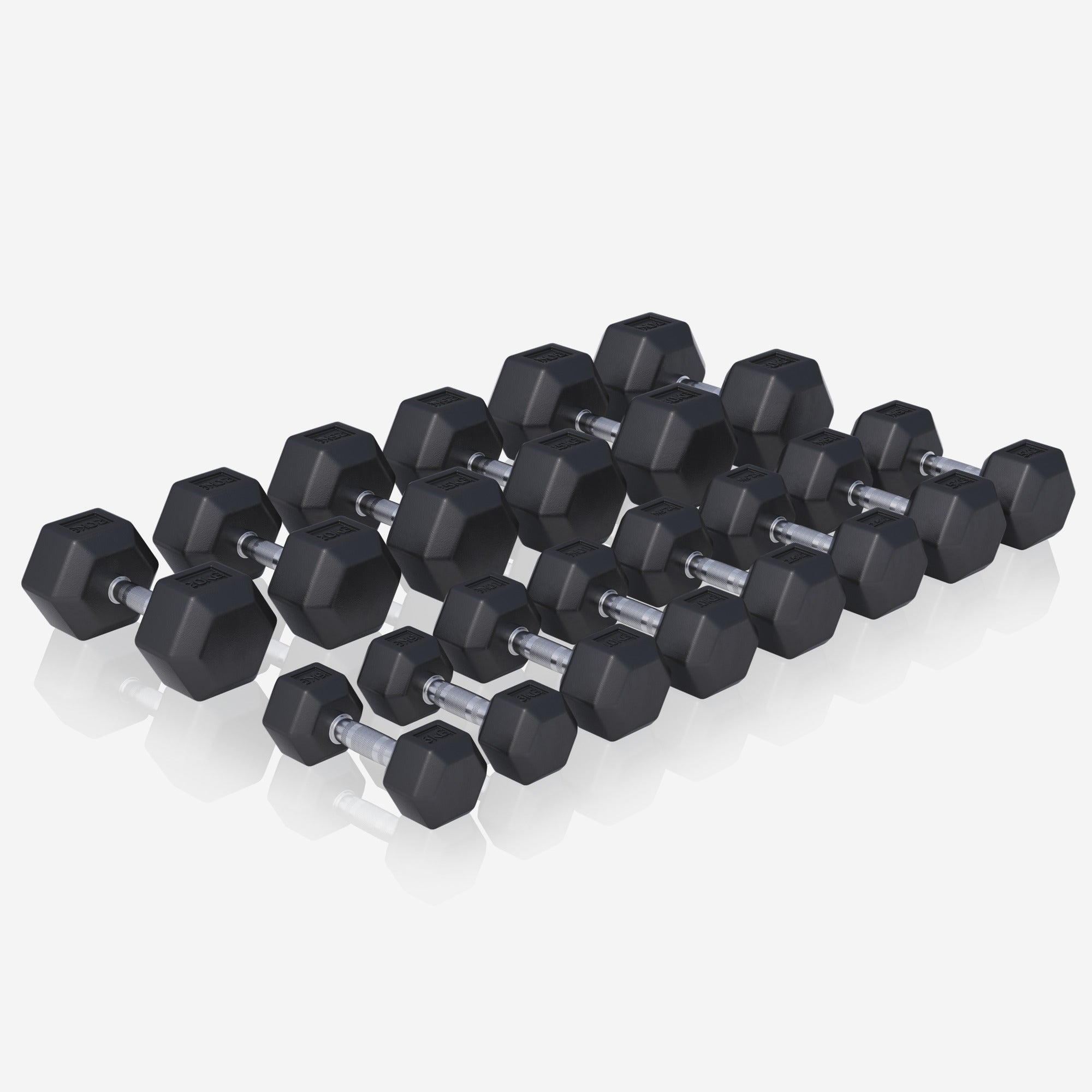 Hexagon hantelių rinkinys 237 kg su stovu