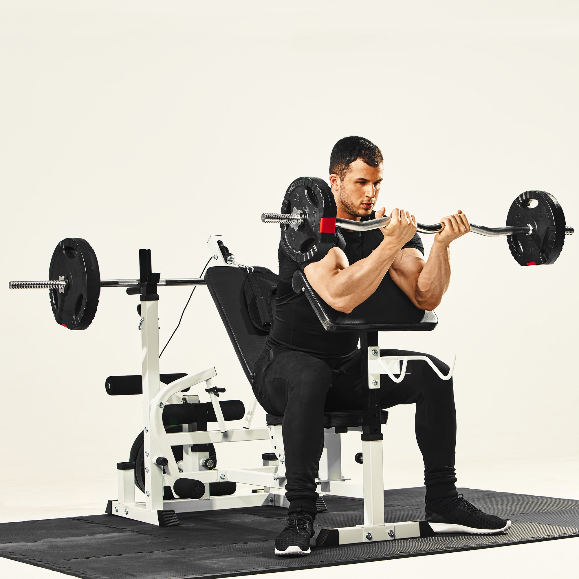Universali daugiafunkcė treniruočių stotis + 100 kg štangos rinkinys
