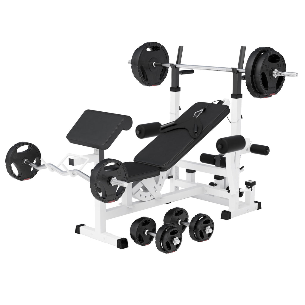 Universali daugiafunkcė treniruočių stotis + 100 kg štangos rinkinys