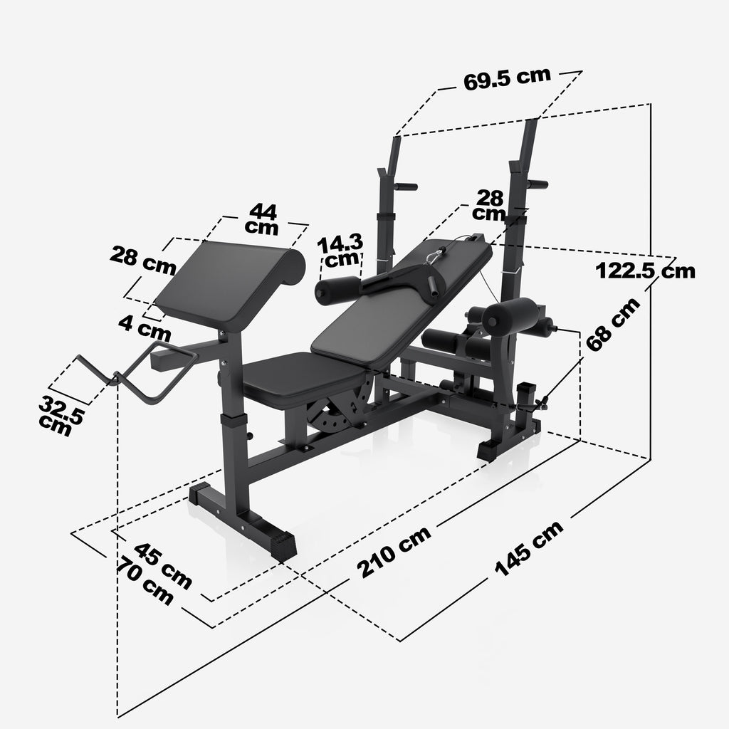 Universali daugiafunkcė treniruočių stotis su 100 kg Tri Grip svorių rinkiniu