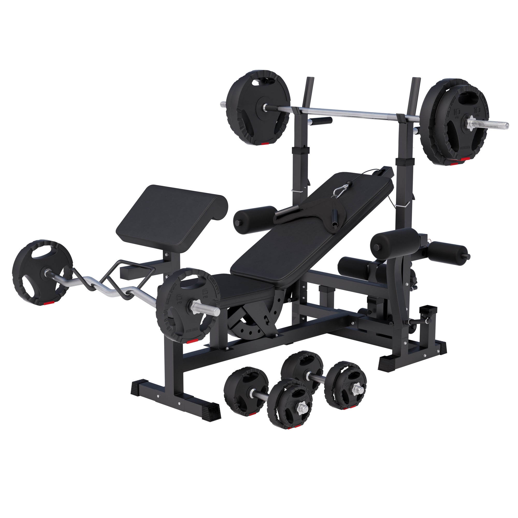 Universali daugiafunkcė treniruočių stotis su 100 kg Tri Grip svorių rinkiniu