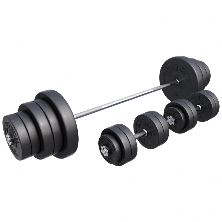 Vinilinis štangos rinkinys 130 kg su štanga ir hanteliais