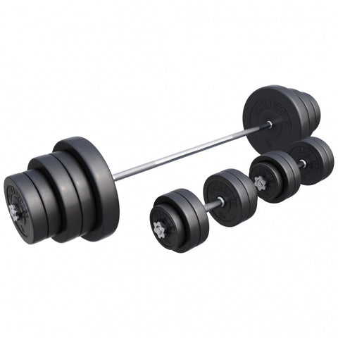 Vinilinis štangos rinkinys 130 kg su štanga ir hanteliais