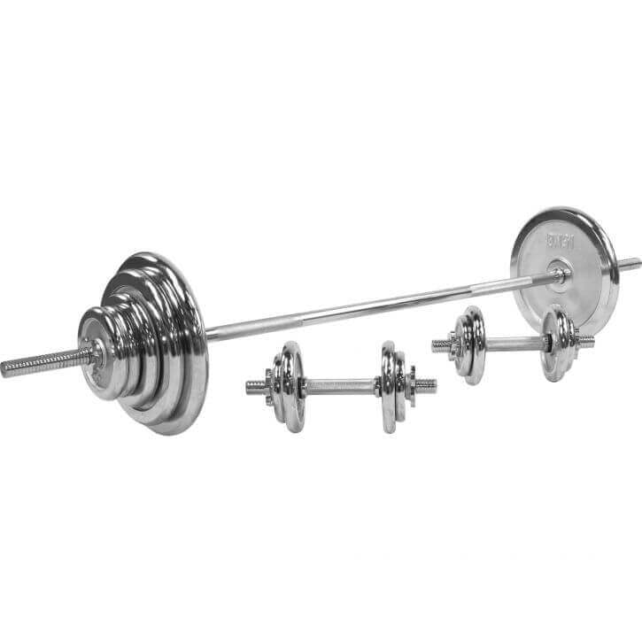 Štangos rinkinys 100 kg su chromuotais svorio diskais