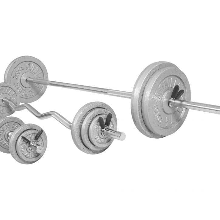 Štangos rinkinys 108 kg su štangomis ir hantelių strypais