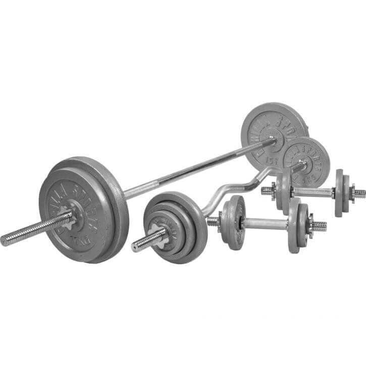 Štangos rinkinys 108 kg su ketaus svorio diskais