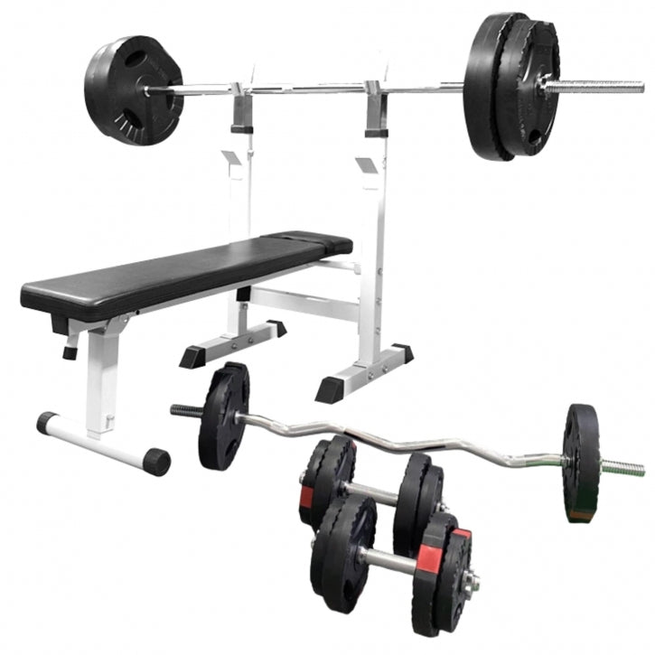 Reguliuojamas svorių suolelis su 100 kg Tri Grip rinkiniu