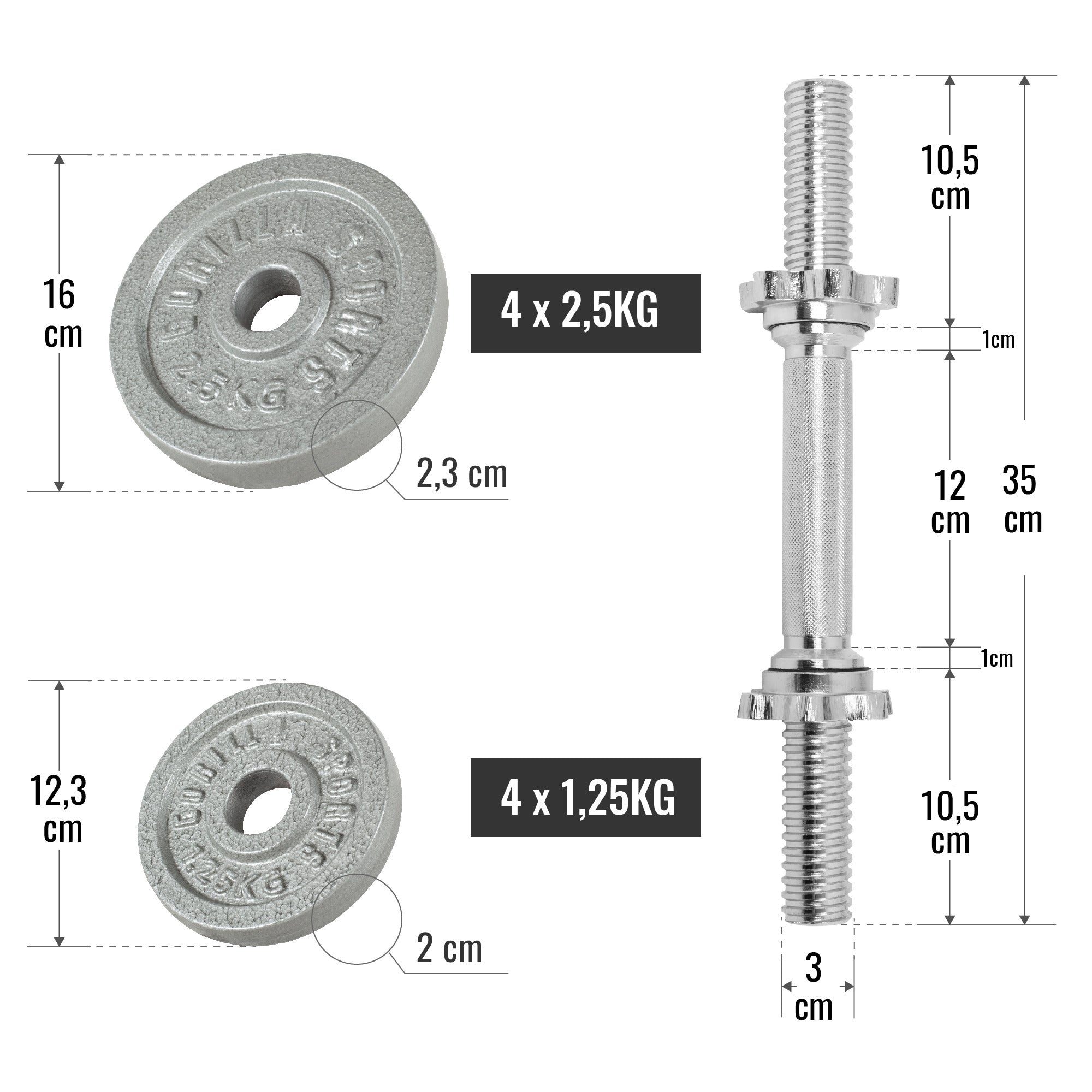 Ketaus hantelių rinkinys 20 kg