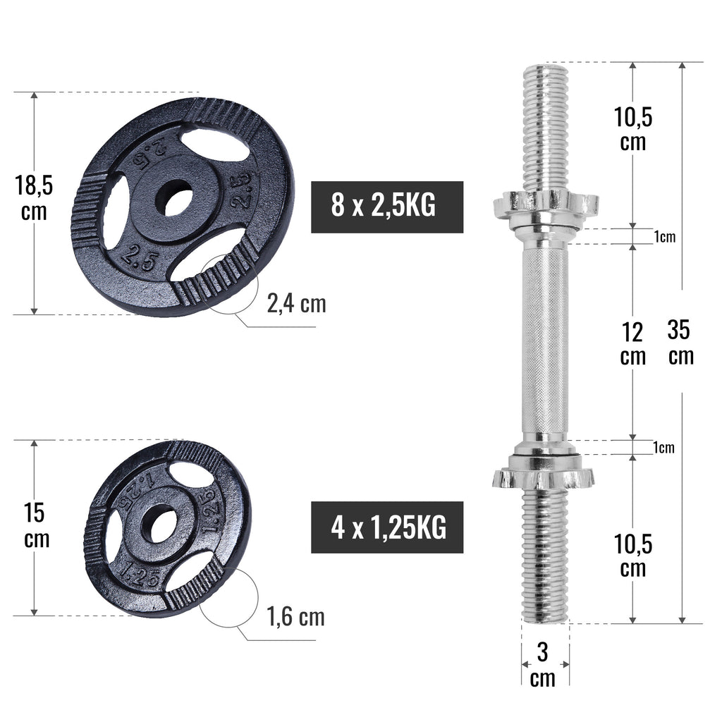 Tri Grip hantelių rinkinys 30 kg su srieginiais užraktais