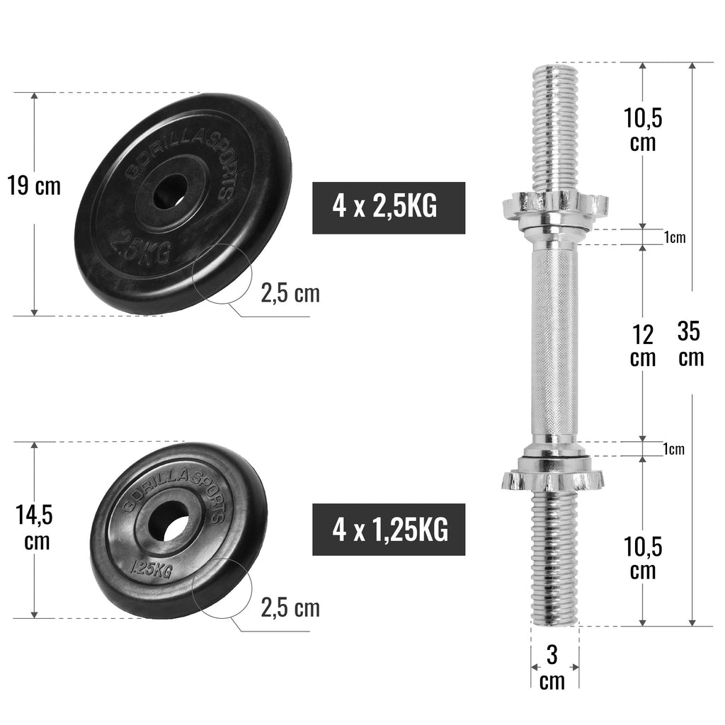 Guma dengtas hantelių rinkinys 20 kg