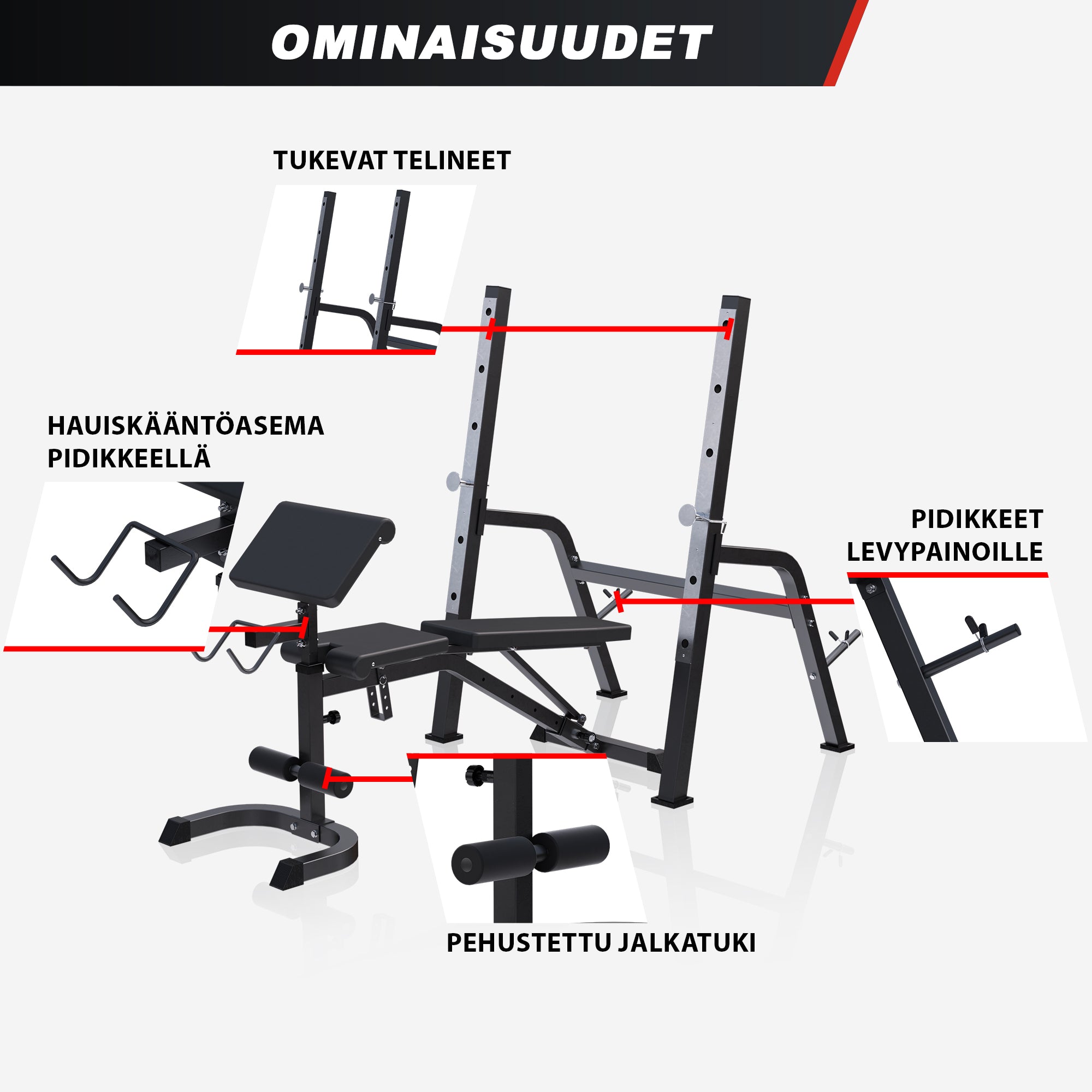 Reguliuojamas 5-in-1 treniruočių suolas, baltas