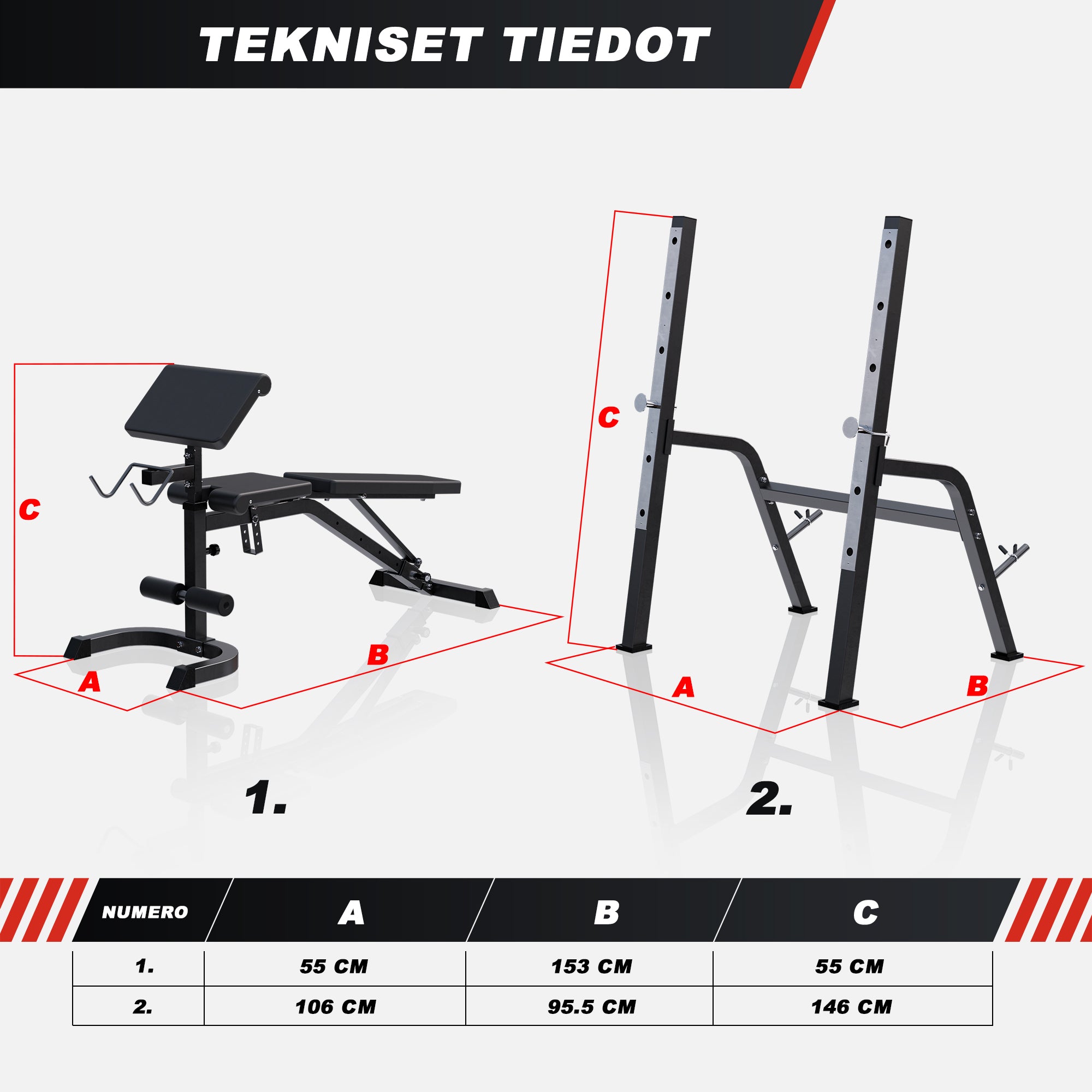 Reguliuojamas 5-in-1 treniruočių suolas, baltas