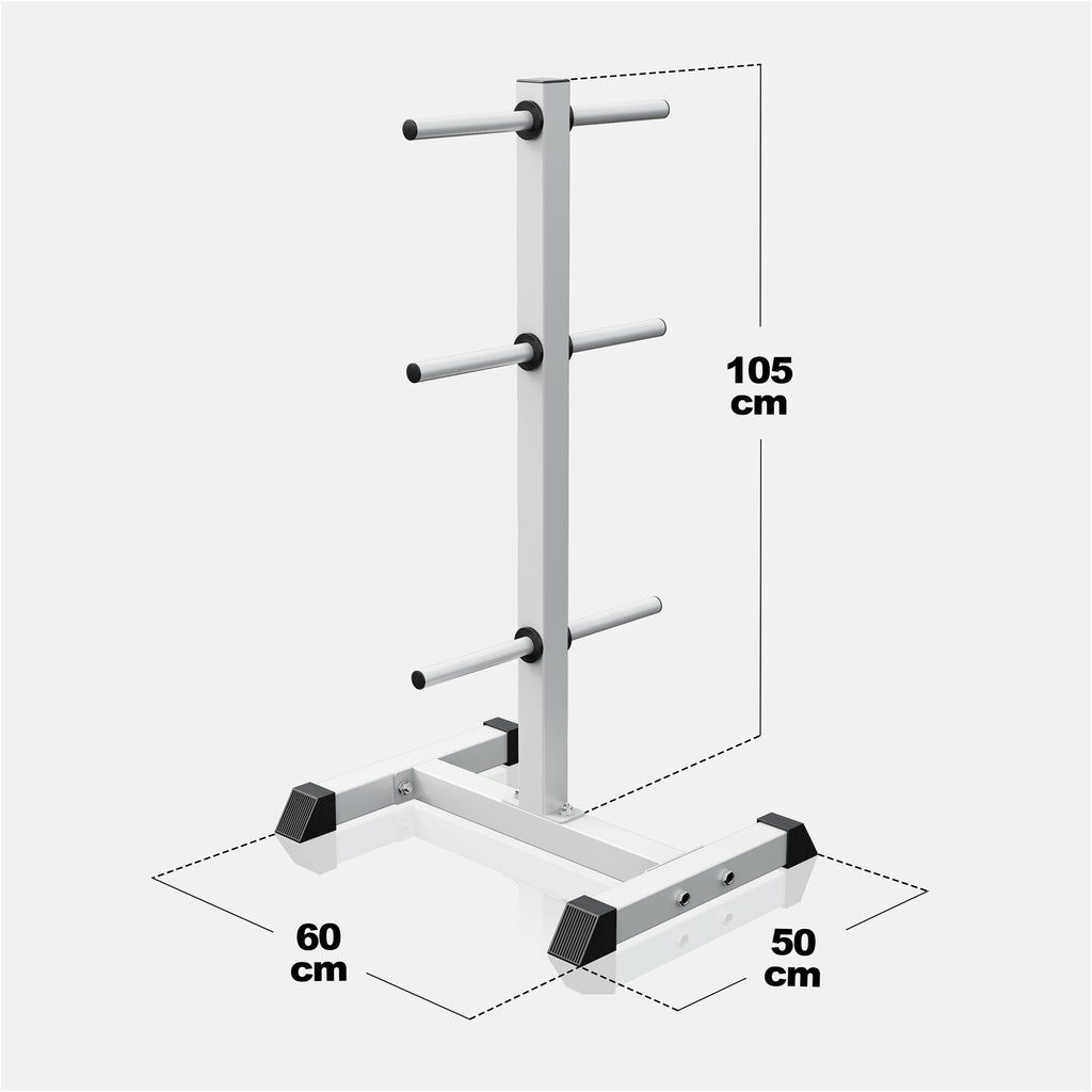 Vertikalus svorių diskų stovas 30 mm svorių diskams, baltas