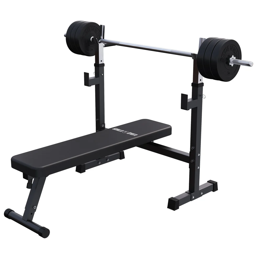 Sulankstomas svorių suolelis + 40 kg štangos rinkinys