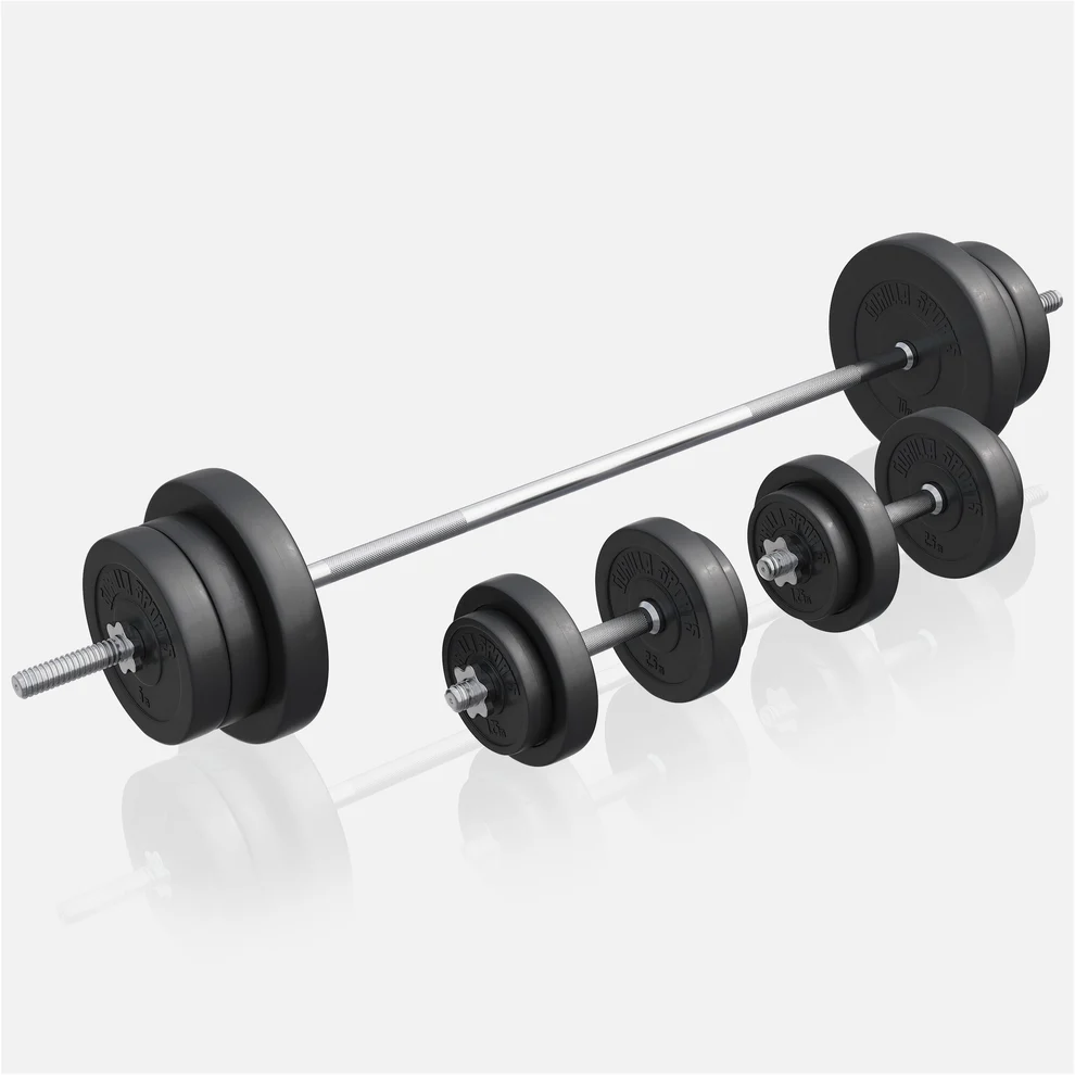 Sulankstomas svorių suolelis + 70 kg štangos rinkinys