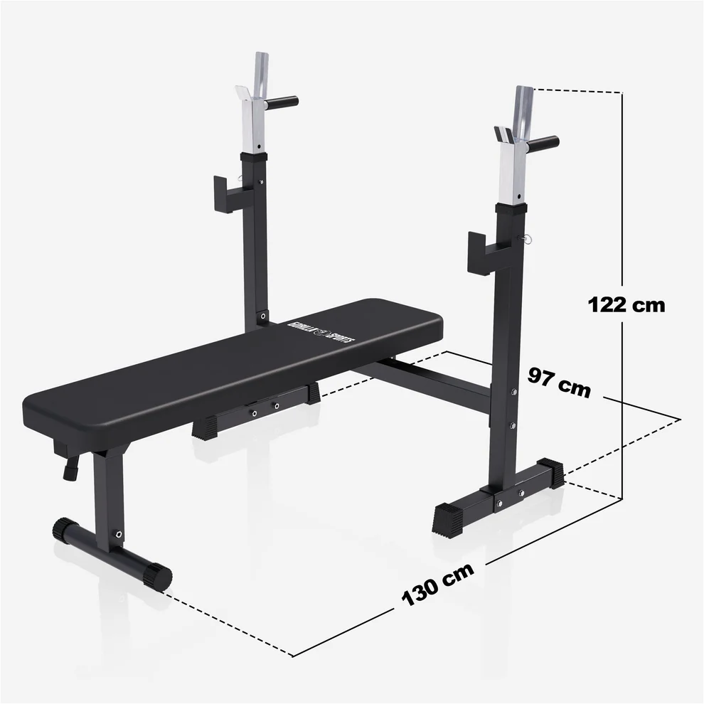 Sulankstomas svorių suolelis + 100 kg štangos rinkinys