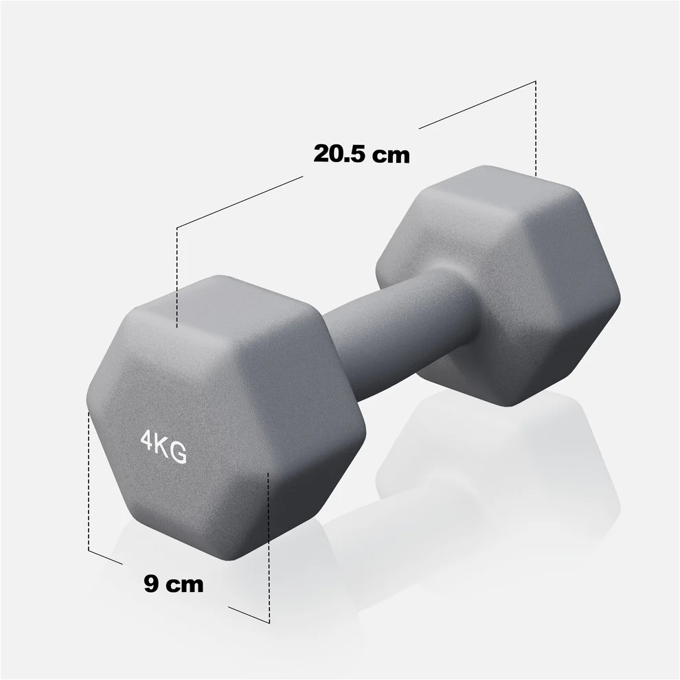 Neopreniniai hanteliai 4 kg, 2 vnt., pilki