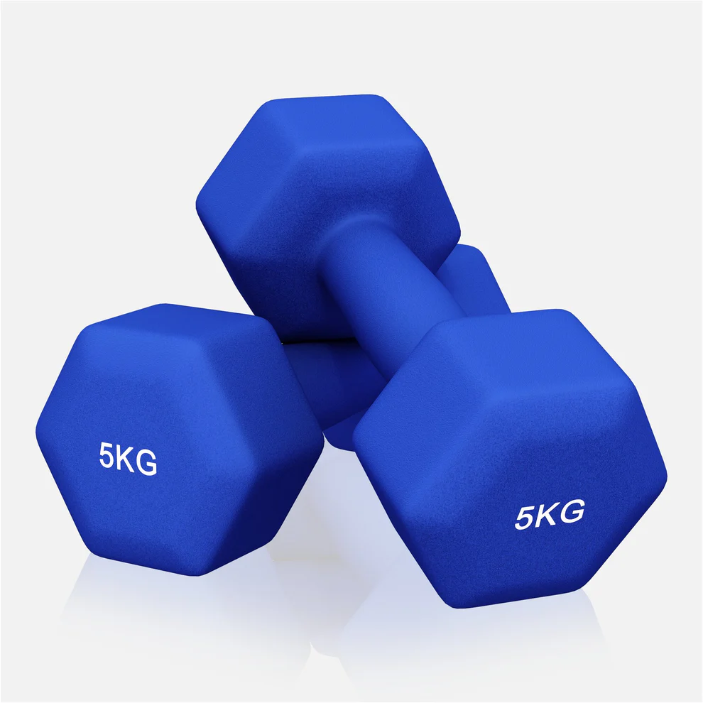 Neopreniniai hanteliai 5 kg, 2 vnt., tamsiai mėlyni