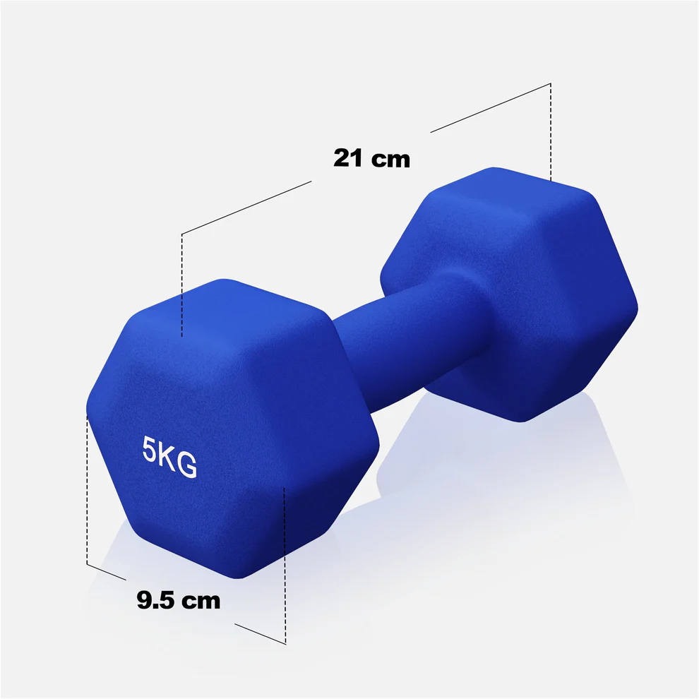 Neopreniniai hanteliai 5 kg, 2 vnt., tamsiai mėlyni