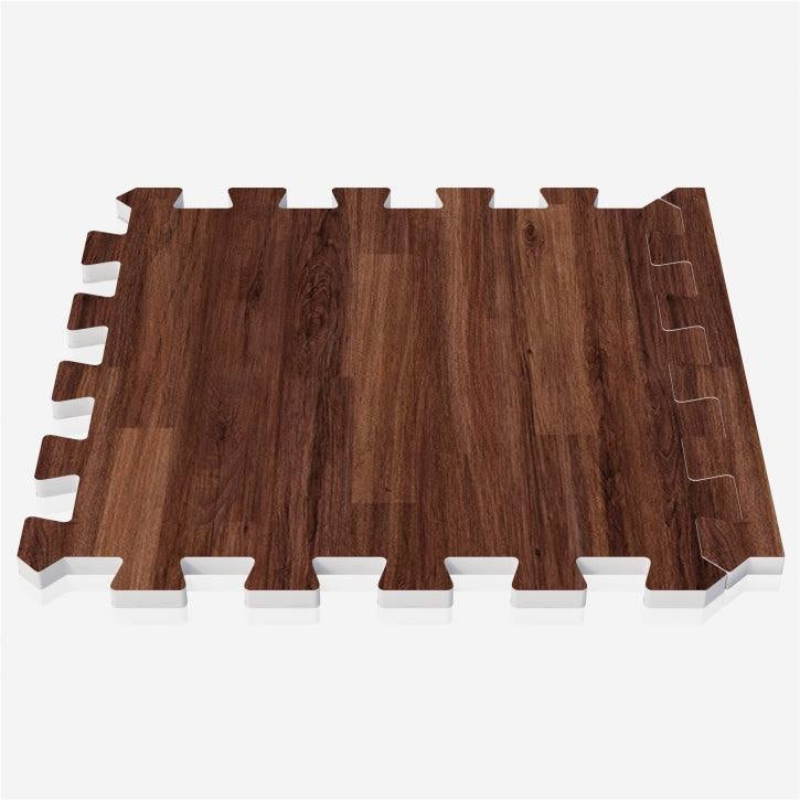 EVA apsauginis kilimėlis 18 dalių + kraštinės dalys 30 x 30 cm, tamsaus medžio rašto